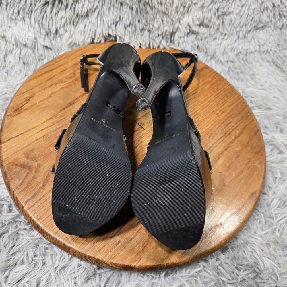 Ellie Womens Sz 7 Y2K Style Black Patent 6.25" High Heels Strappy Platform Pumps - Picture 7 of 10